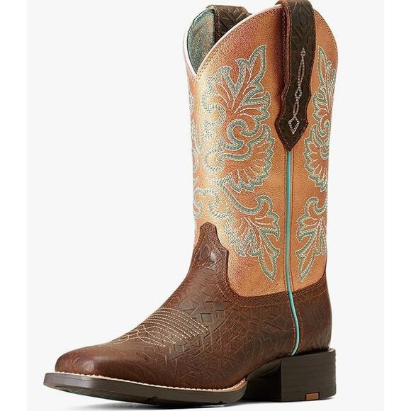 Ariat Round Up Wide Square Toe StretchFit Cowboy Boots Size 8.5B Copper Glow NEW - Picture 1 of 8